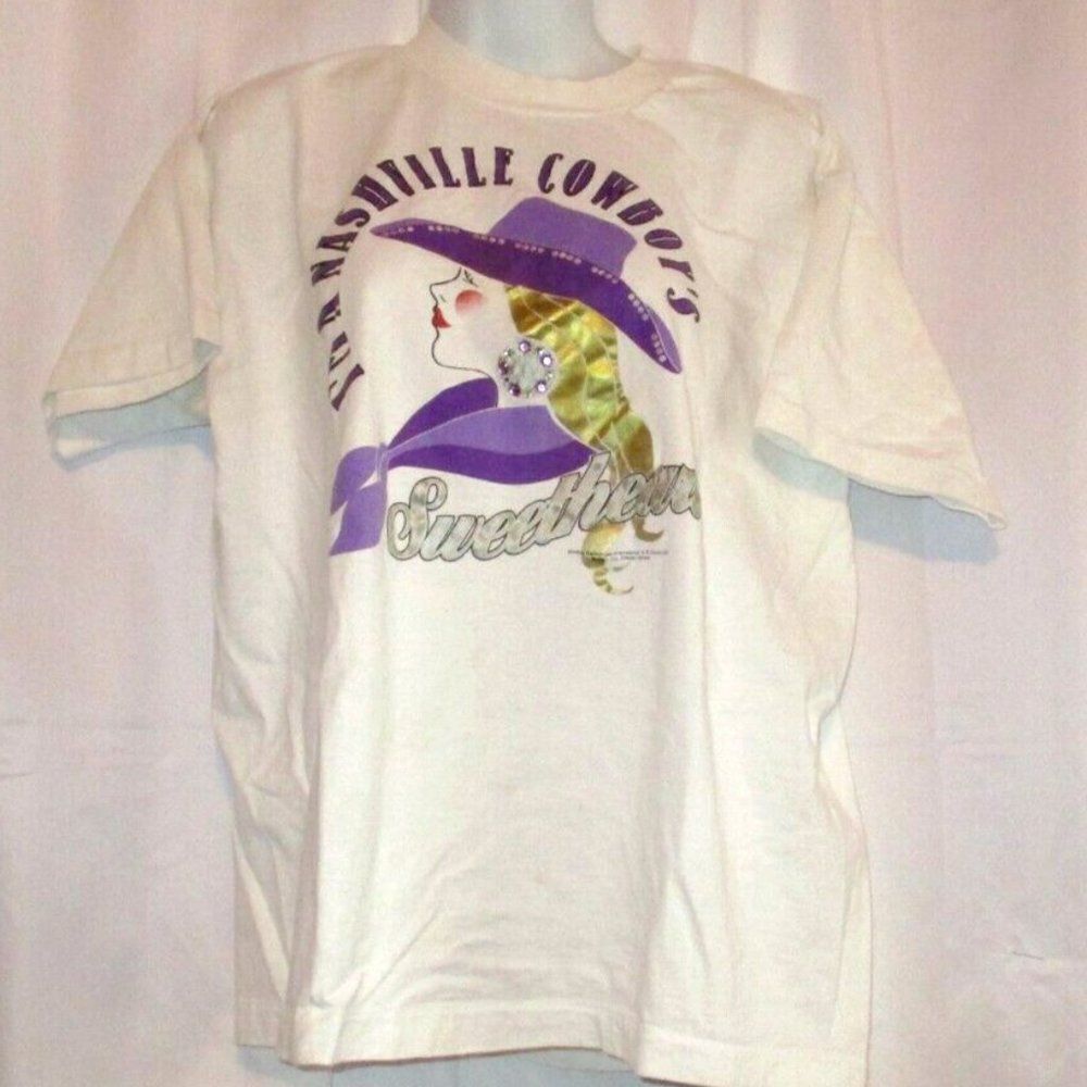 NASHVILLE COWBOYS SWEETHEART Rhinestone Graphic T-Shirt Size XL White